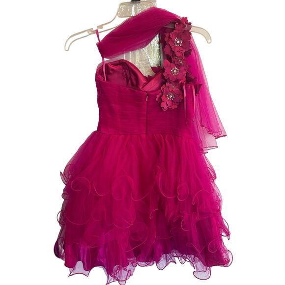 Cinderella Women's Size 4 Fuchsia Pink Short Ruffled Floral Statement Dress - Picture 1 of 3